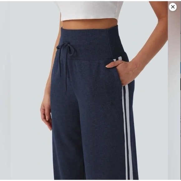 Halara Ribbed SoCinched High Waisted Tummy Control Drawstring Wide Leg Pant S R - Picture 16 of 16